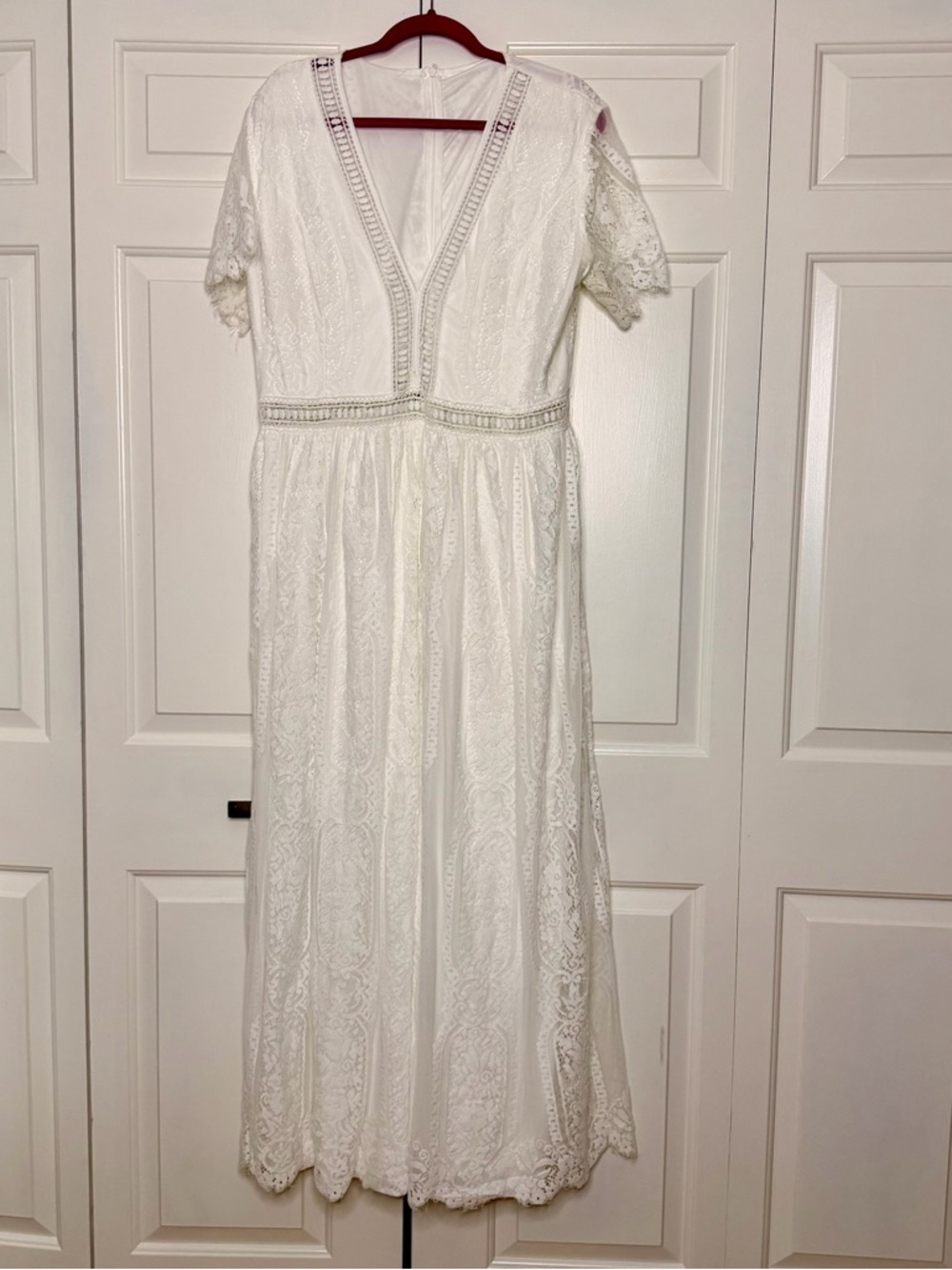 White Lace Maxi Dress | Boho V Neck Romantic Bridal Style